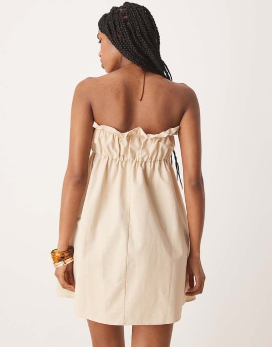 ASOS DESIGN volangbyst mini-klänning i rökig taupe - Image 4