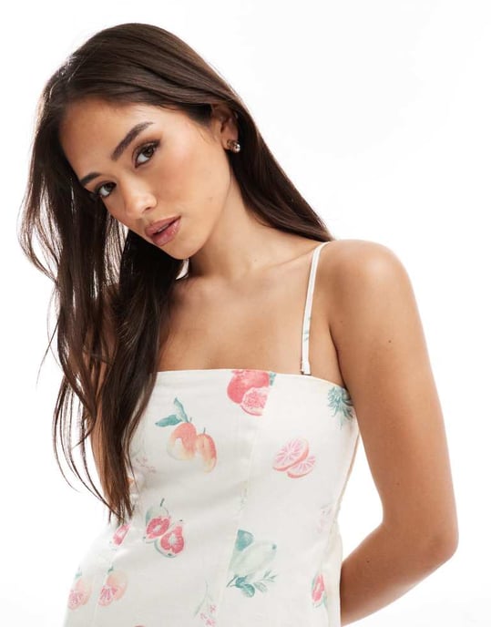 Hollister bandeau linneblandning mini klänning i frukttryck - Image 3