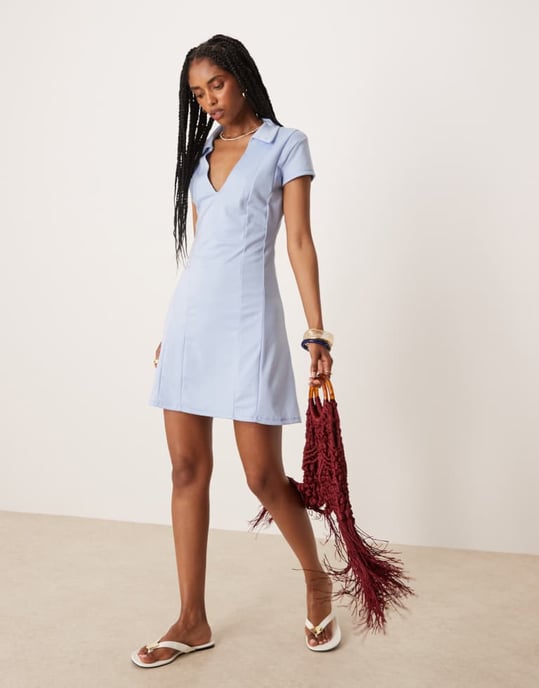 ASOS DESIGN sömdetaljerad kjolklänning i ljusblått - Image 3