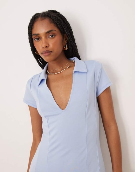 ASOS DESIGN sömdetaljerad kjolklänning i ljusblått - Image 4