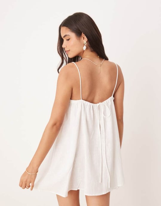 ASOS DESIGN texturerad dukinsats mini strandklänning i vitt - Image 4