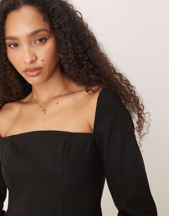ASOS DESIGN fyrkantig halsringning miniklänning i svart - Image 2