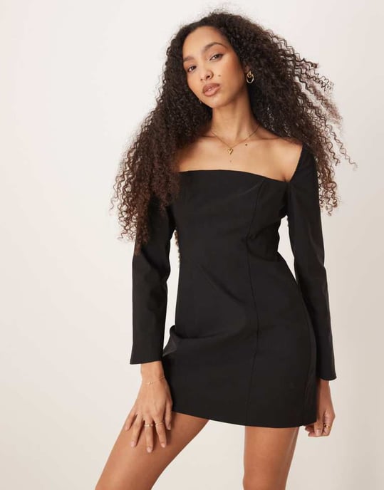 ASOS DESIGN fyrkantig halsringning miniklänning i svart - Image 4
