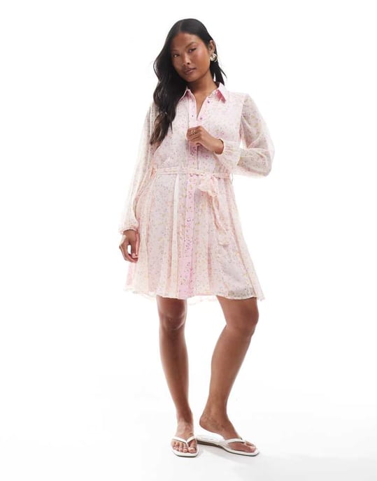 Vero Moda Petite Smilla flippig bälte skjortklänning i rosa blommönster - Image 2
