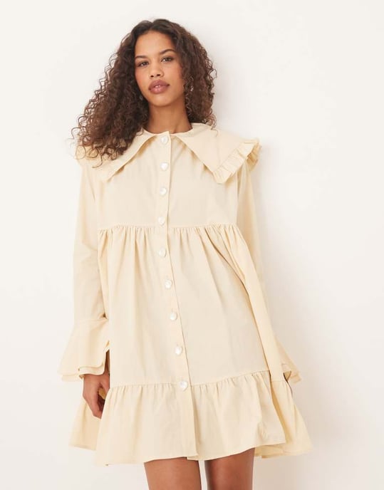 Syster Jane oversized krage frill mini klänning med hjärt knappdetalj i citron - Image 3