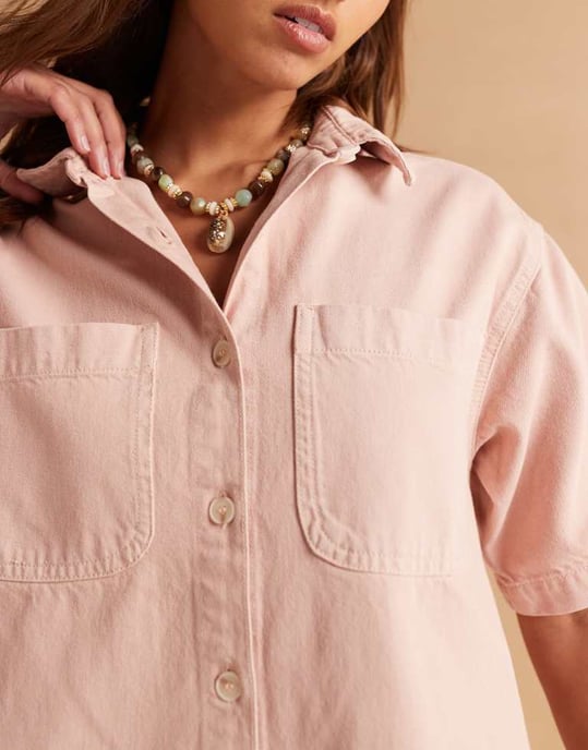 ASOS DESIGN denim boxy skjortklänning i persika - Image 3