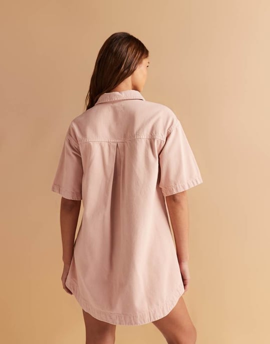 ASOS DESIGN denim boxy skjortklänning i persika - Image 4
