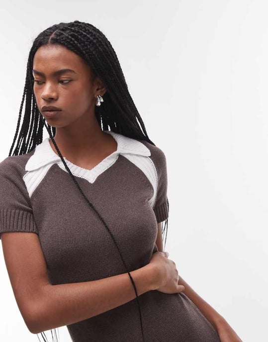 Topshop polo mini klänning i mocha brunt - Image 2