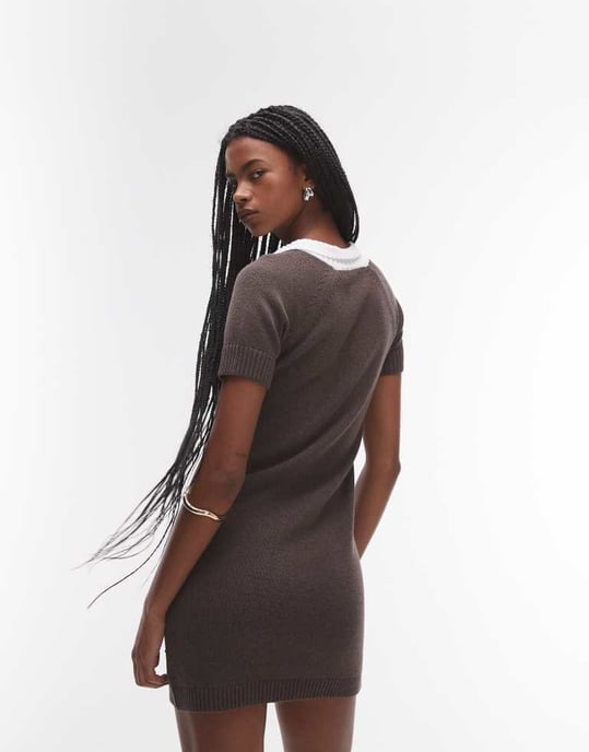 Topshop polo mini klänning i mocha brunt - Image 4