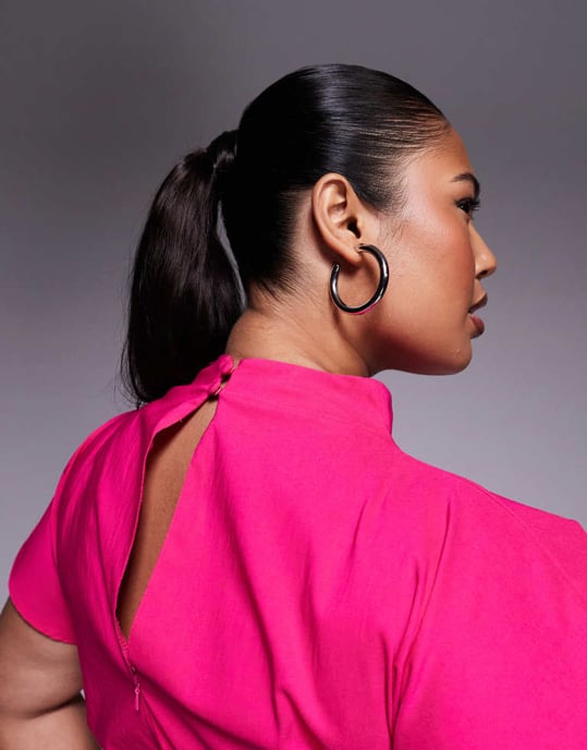 ASOS DESIGN Curve bengalin-miniklänning med slits i stark rosa - Image 3
