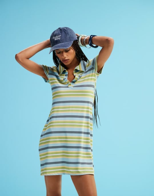 ASOS DESIGN kortärmad polo mini klänning i multi rand - Image 1