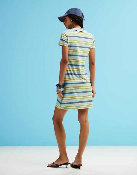 ASOS DESIGN kortärmad polo mini klänning i multi rand - Image 2