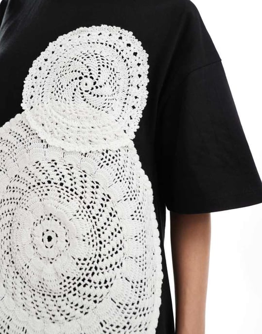 ASOS DESIGN virkade t-shirt miniklänning i svart - Image 3