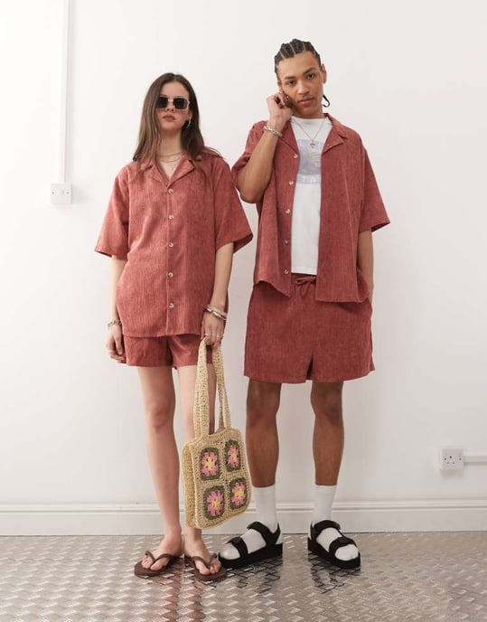 Återvunnen vintage unisex kordskjorta i rosa - Image 3