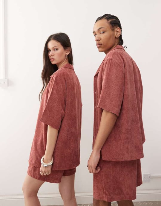 Återvunnen vintage unisex kordskjorta i rosa - Image 4