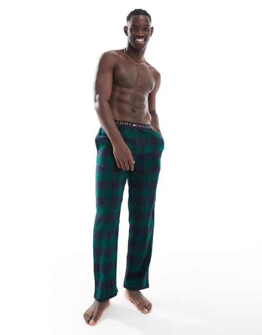 Tommy Hilfiger Original flanell loungebyxor i grön rutig design - Image 2