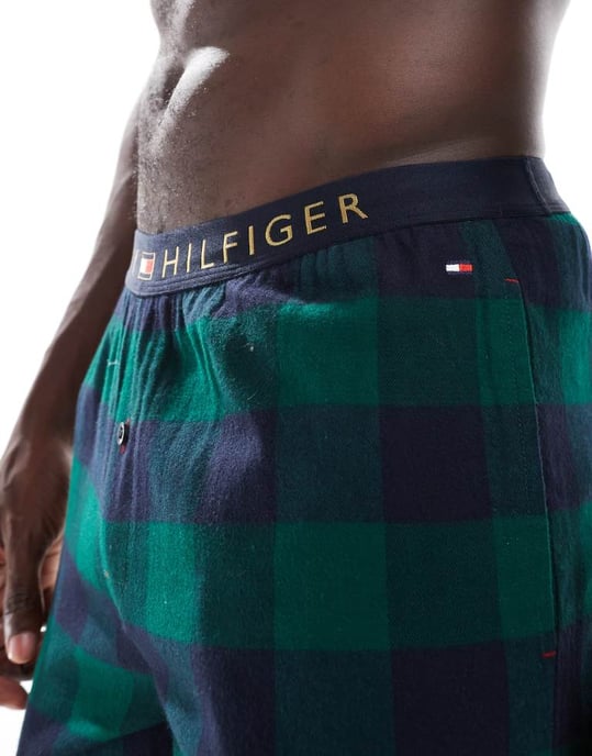Tommy Hilfiger Original flanell loungebyxor i grön rutig design - Image 3