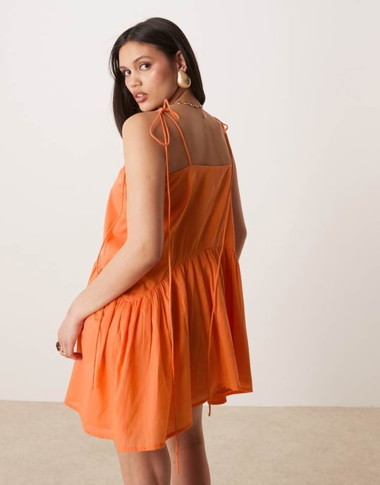 ASOS DESIGN mini klänning med sänkt midja i tvättad papaya - Image 2