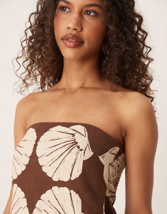 Abercrombie & Fitch bandeau linne mini skort klänning i brun snäcka - Image 3