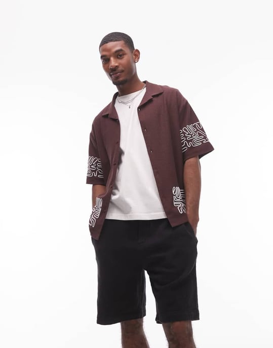 Topman strukturerade bermudashorts i svart - Image 4