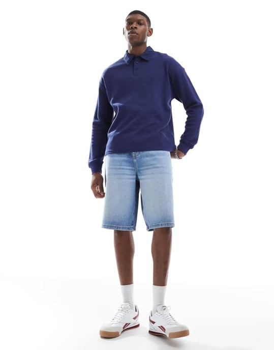 ASOS DESIGN längre denimshorts i ljus tvättblå - Image 3