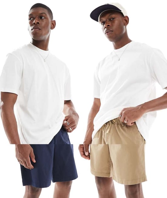 Jack & Jones 2-pack chinoshorts i tan och marinblå - Image 1