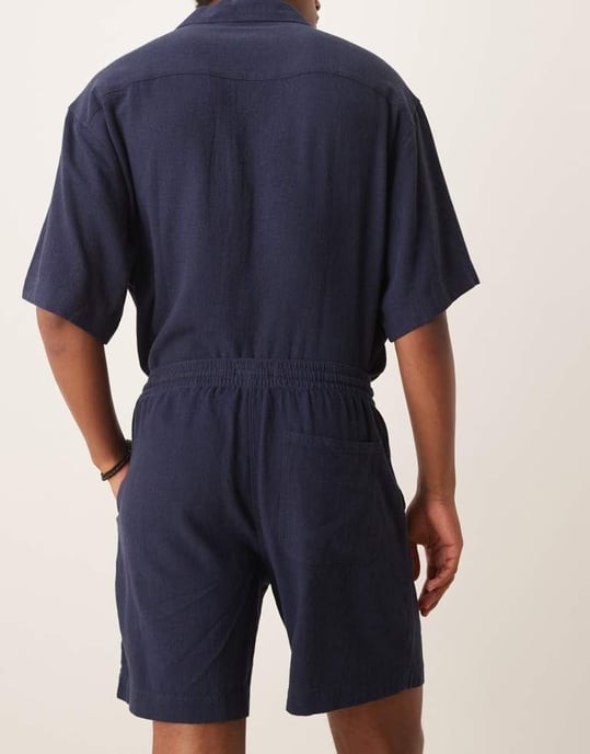 ASOS DESIGN koord baggy fit dra-på-shorts i marinblå linneblandning - Image 4