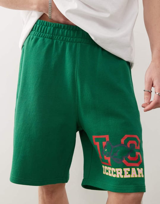 ICECREAM collegiala valpjersey shorts i grön - Image 2