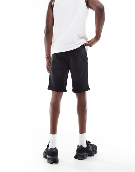 ASOS DESIGN stretch slim regular längd denimshorts i tvättad svart - Image 4