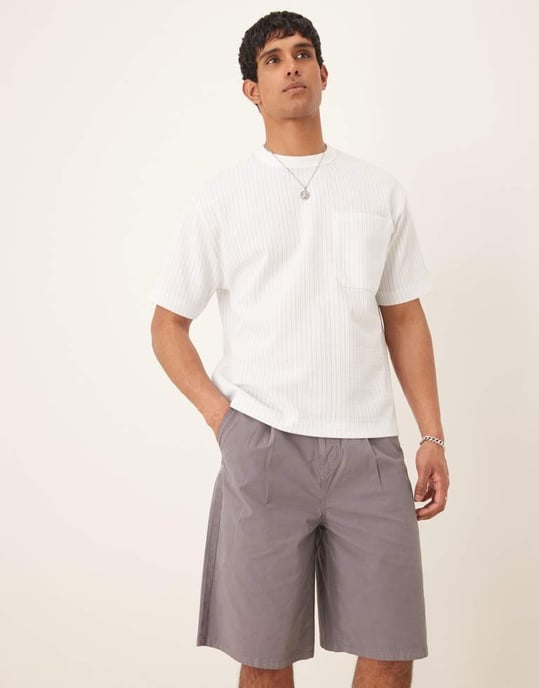 ASOS DESIGN långa plisserade shorts i grått - Image 4