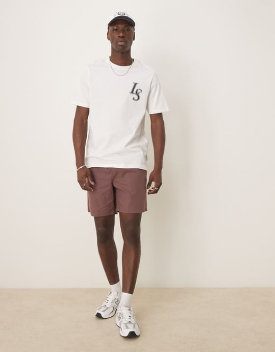 ASOS DESIGN slim medellånga lösa shorts i brun linneblandning - BRUN - Image 4