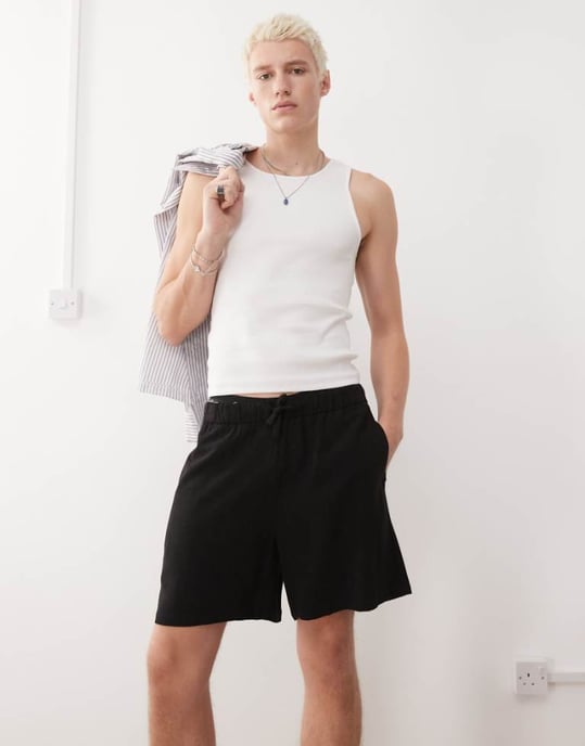 Återvunnen vintage linneblandning shorts i svart - Image 1