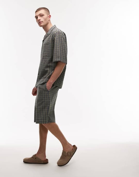 Topman seersucker rutigt shorts i grön - Image 1