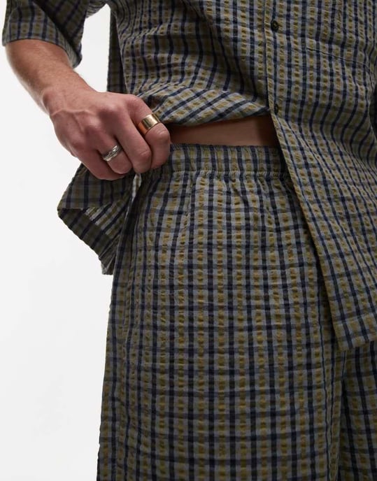 Topman seersucker rutigt shorts i grön - Image 2
