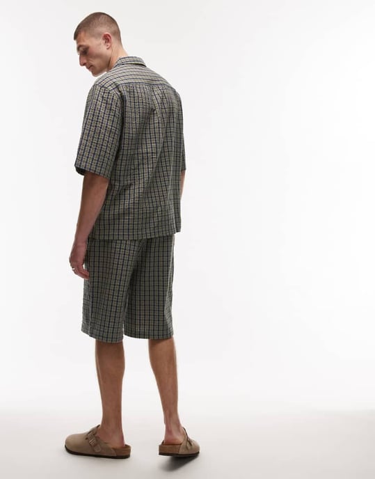 Topman seersucker rutigt shorts i grön - Image 3