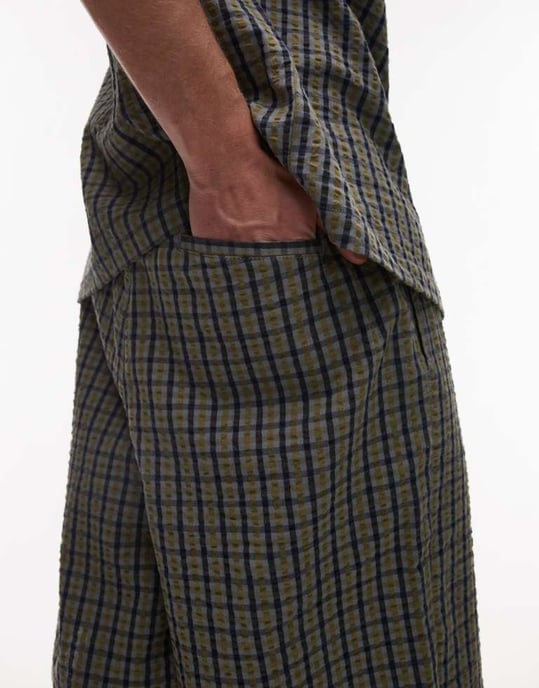 Topman seersucker rutigt shorts i grön - Image 4