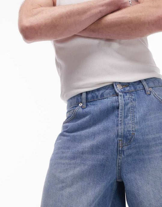 Topman denimbermuda-short i ljus tvättad blå - Image 2