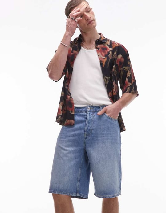 Topman denimbermuda-short i ljus tvättad blå - Image 3