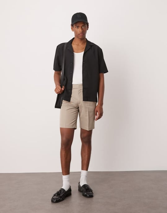 ASOS DESIGN smart raka shorts i mörk sten - Image 2