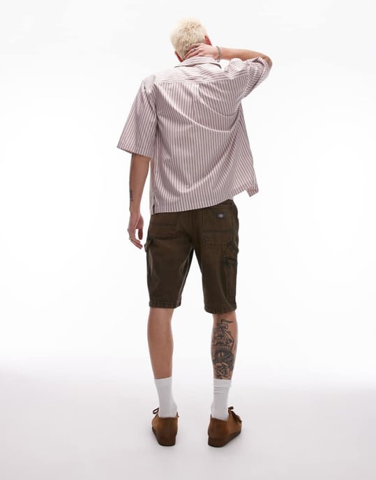 Dickies Garyville regular fit snickarjeansshorts i indigo med brun ton - Image 1
