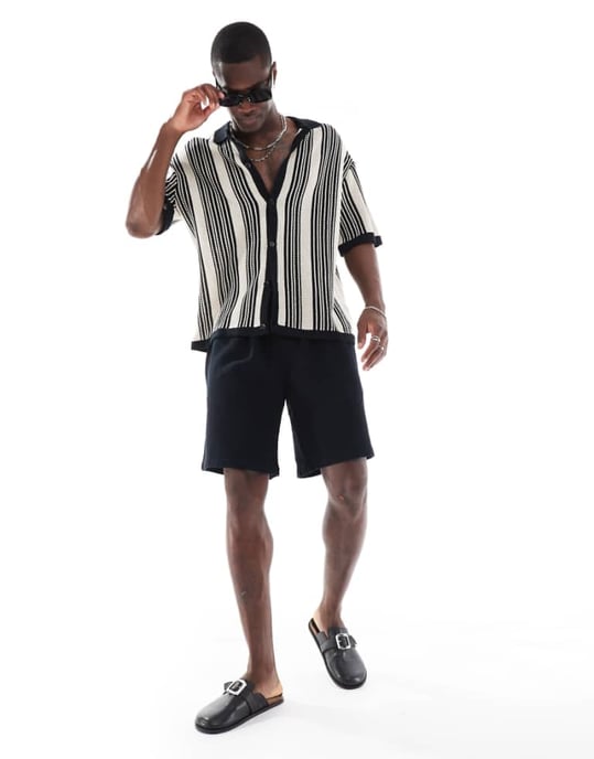 Jack & Jones våffelshorts i svart - Image 1