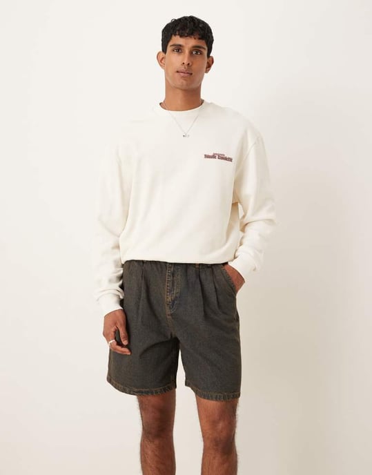 ASOS DESIGN knälång denimkjol med dubbla veck i brunt - Image 2