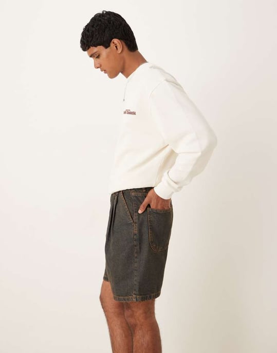 ASOS DESIGN knälång denimkjol med dubbla veck i brunt - Image 3
