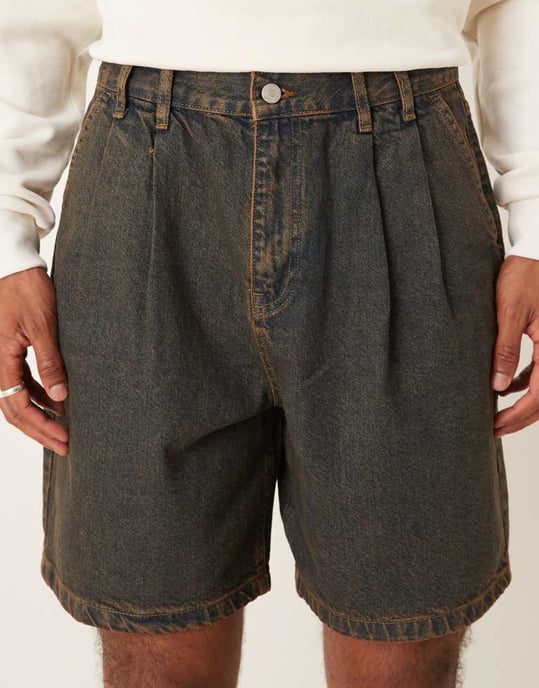 ASOS DESIGN knälång denimkjol med dubbla veck i brunt - Image 4