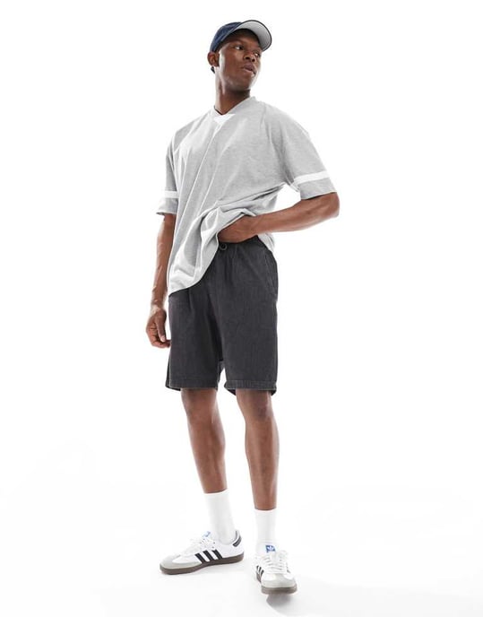 Jack & Jones löst sittande shorts med dragsko i ljus denim med svart tvätt - Image 2