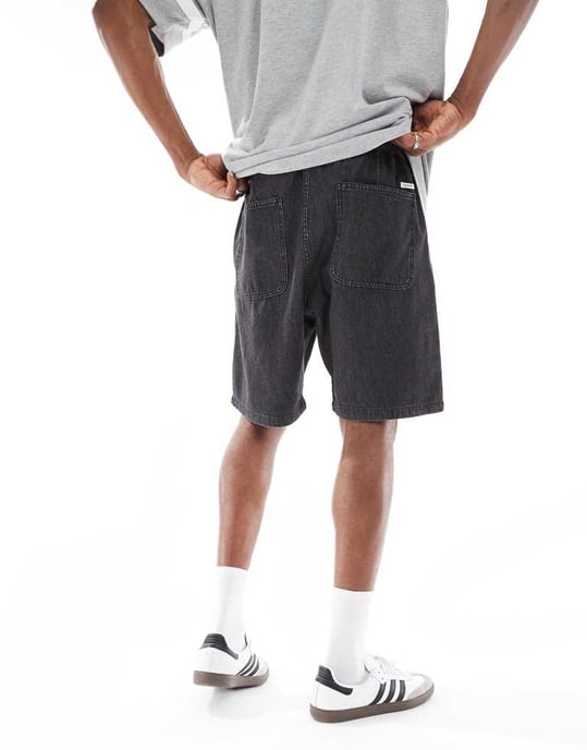 Jack & Jones löst sittande shorts med dragsko i ljus denim med svart tvätt - Image 3