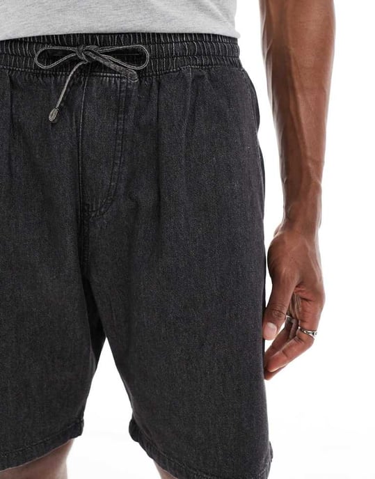 Jack & Jones löst sittande shorts med dragsko i ljus denim med svart tvätt - Image 4