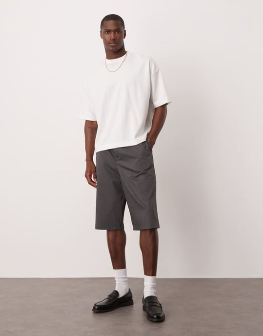 ASOS DESIGN långlinjade vida shorts i khaki - Image 1