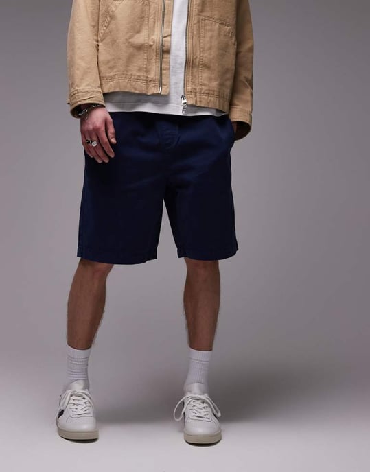 Topman tvättade bomullschinoshorts i marinblå - Image 4