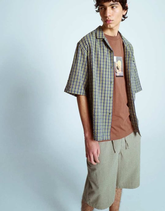 Topman jort cheeseclothcheckshort i grön - Image 2